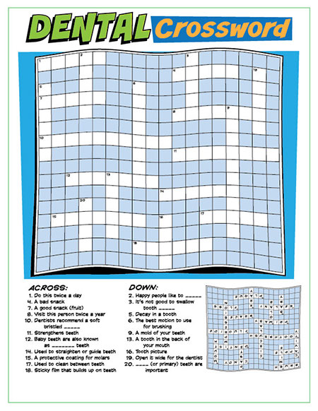 Dental Crossword Puzzle Activity Sheet - Pediatric Dentist in Livingston, NJ